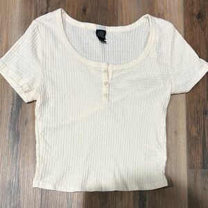 Wild Fae Ribbed Short Sleeve Henley Top - Cream xs